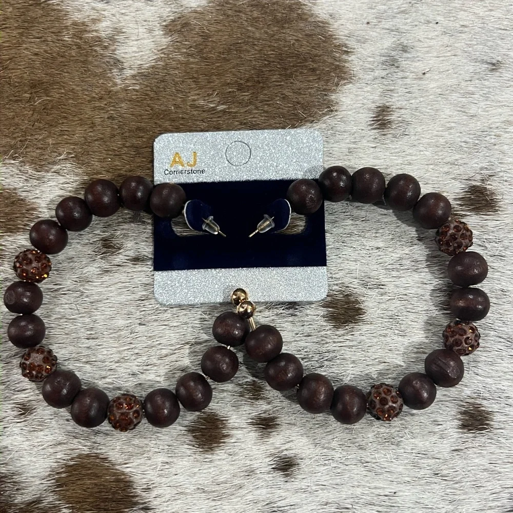 Boho Brown Beaded Hoop Earrings